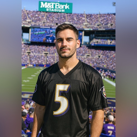 NFL Other - NFL Baltimore Ravens #5 Joe Flacco Black and Purple Men's Jersey Sz Large